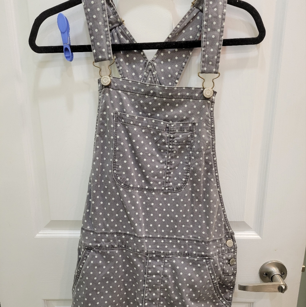 American Eagle Grey/Mint Polkadot Shortalls